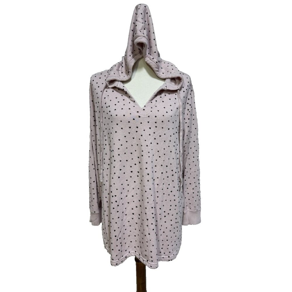 Jane & Delancey Womens 1X Hoodie Pullover Top Hearts Pink Shirt Long Sleeve